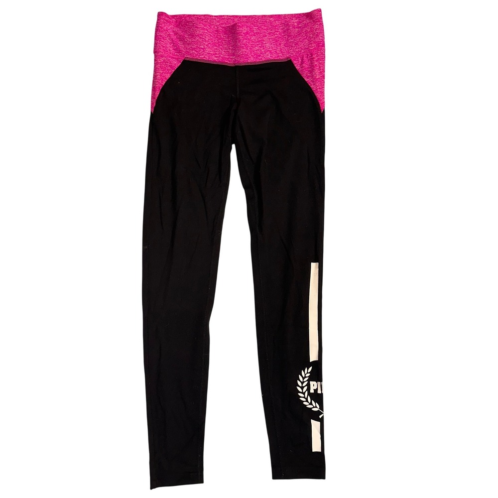 PINK Victoria Secret Yoga Leggings XS Black Hot Pink Activewear Athletic‎